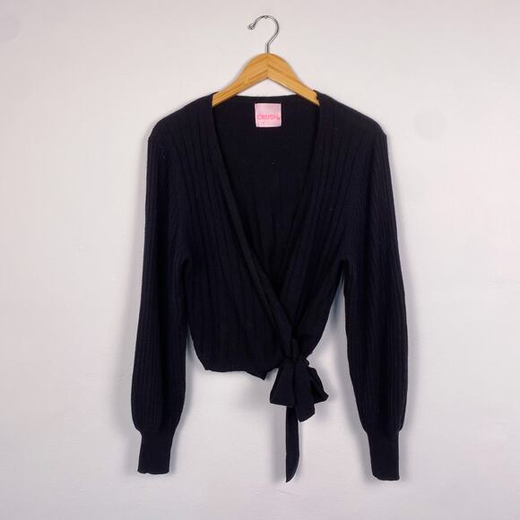 CRUSH Cashmere Ribbed Knit Wrap Sweater Black Small - Picture 1 of 6